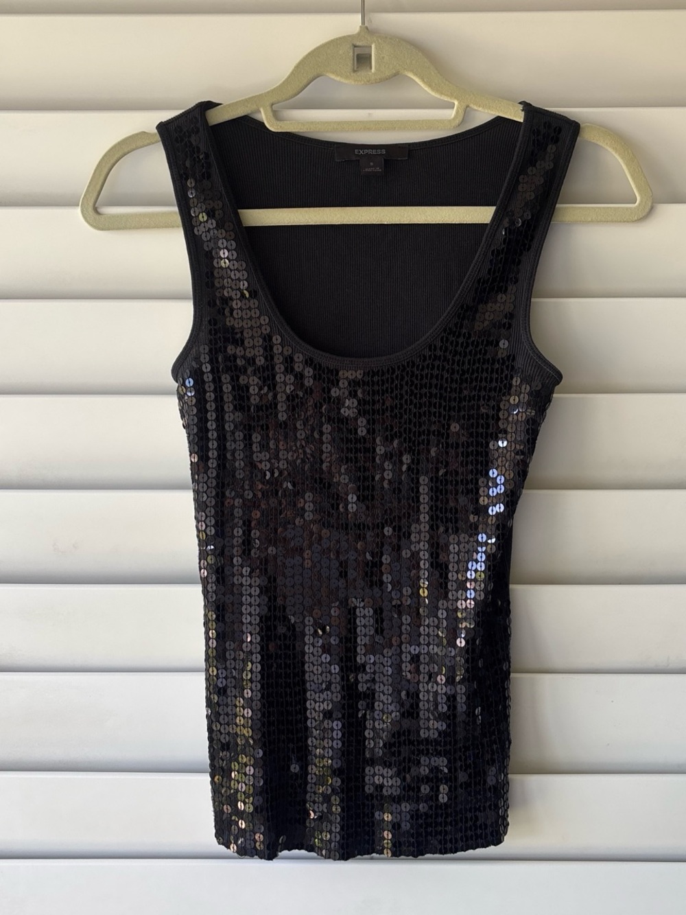 Y2K Express Black Sequin Ribbed McBling Glam Party Going Out Tank Top Size S